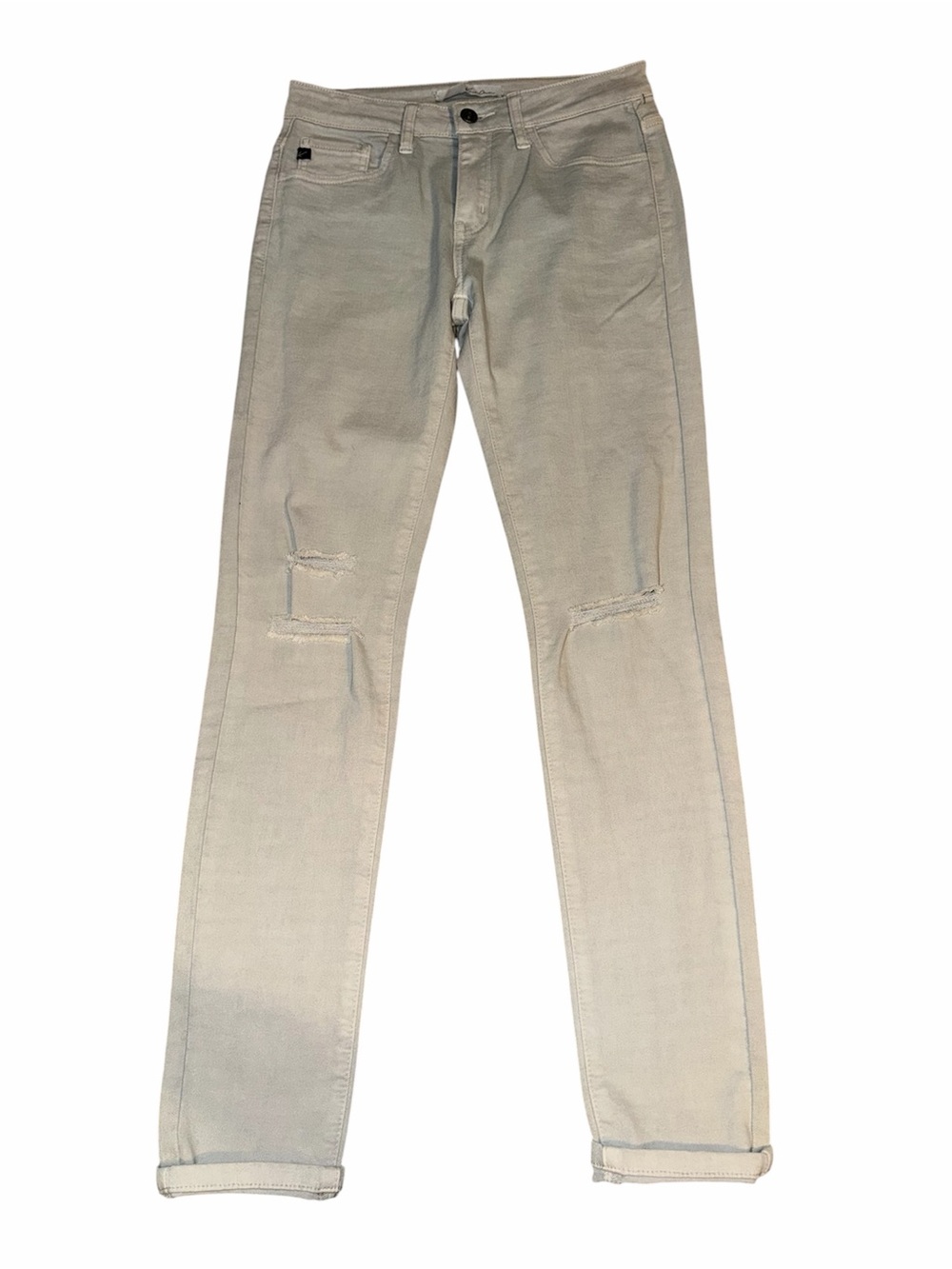 KanCan Skinny Jeans in Light Taupe with Knee Distress